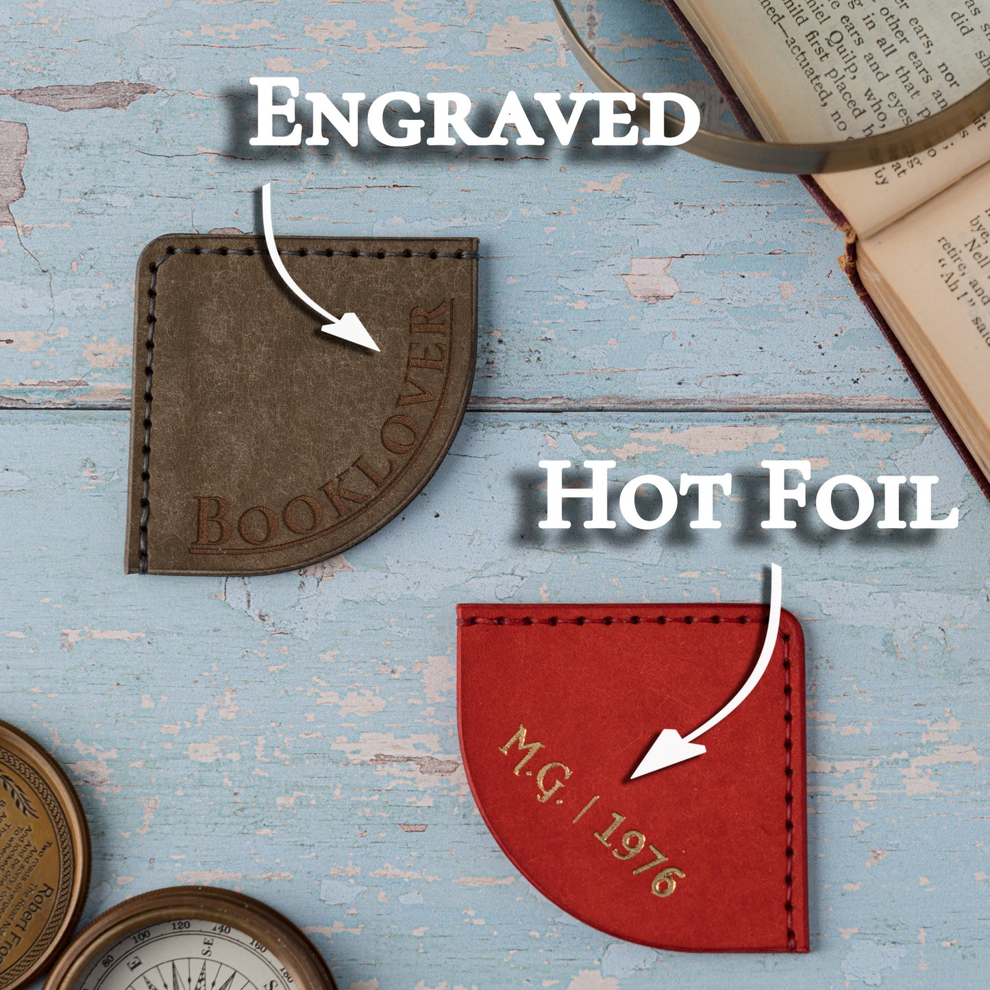 Personalised Leather Corner Bookmark